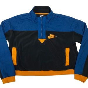 Nike Sport CJ4927-010 Zip Fleece Jacket Cropped Hoodie Small Black Blue sweater